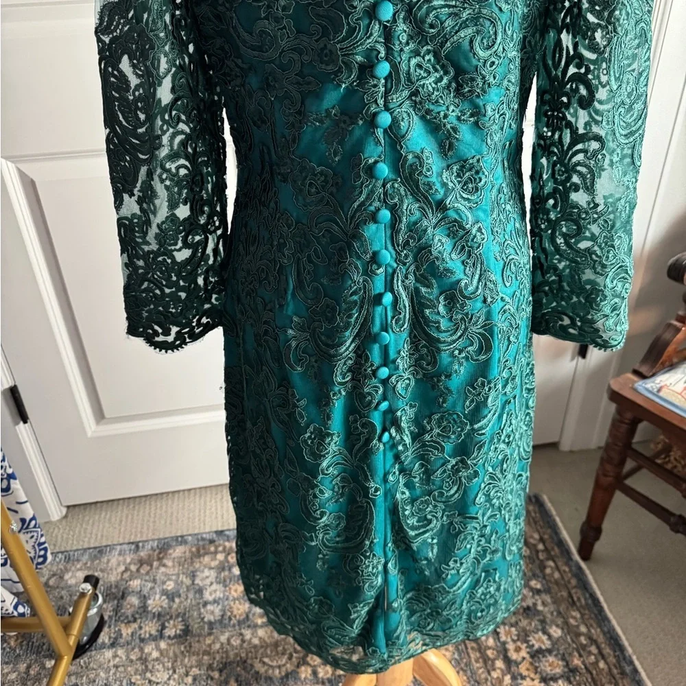 Mother Of The Bride Knee Length Chiffon Lace Formal Dress Teal Green SZ 12 NWOT - Picture 4 of 14